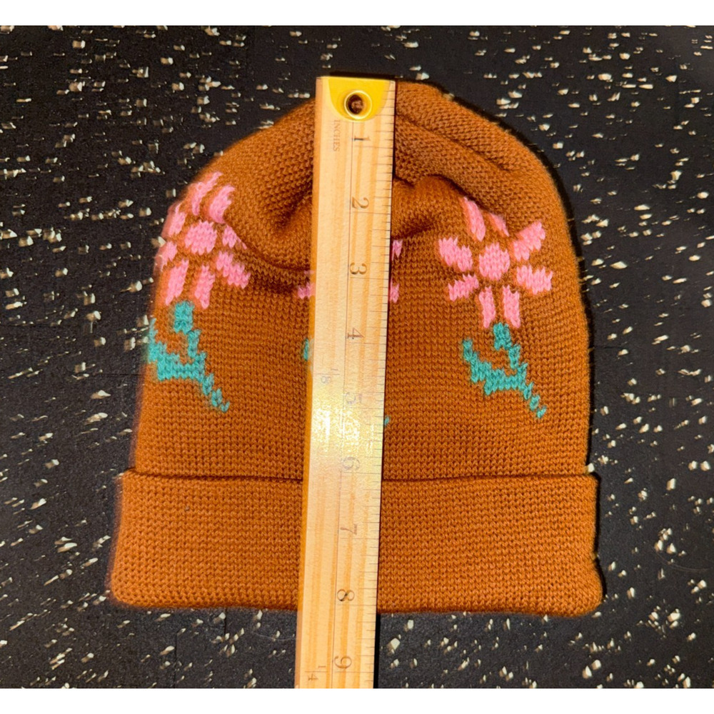 Noah NYC Floral Beanie Rust Brown Pink‎ Daisy Jacquard Knit Streetwear - Picture 4 of 6